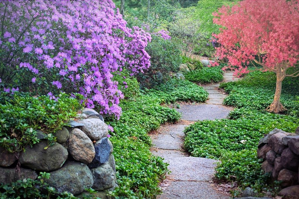 The planted gardens on the grounds